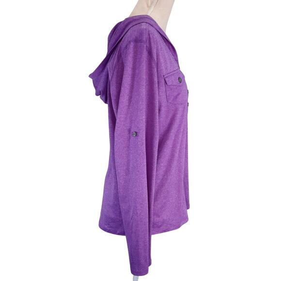 Marmot Top Womens Medium Purple Hoodie Henley Pockets Stretch Knit Blouse - Picture 6 of 13